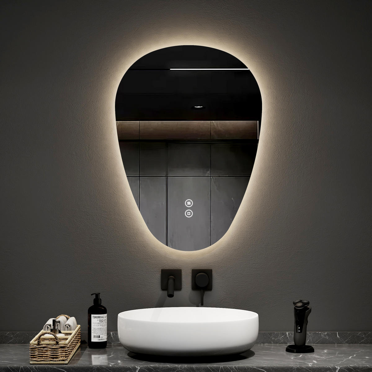 BADSPIEGEL mit Touch-Schalter, Dimmbar 60/45/3 cm - Weiß, Glas (45/2.9/60cm) - EMKE