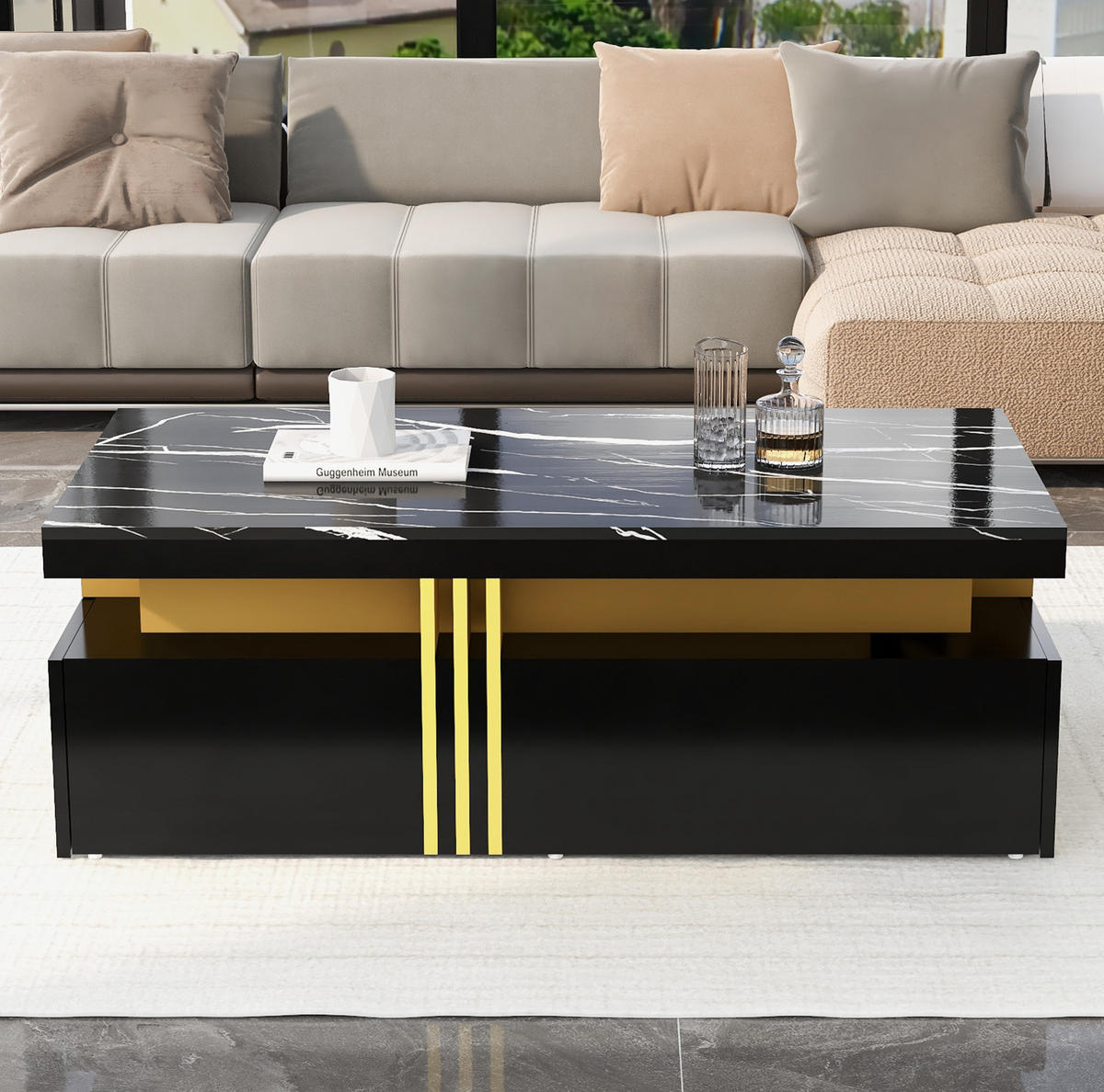 KONFERENČNÍ stolek 100/50/40 cm černý z dřevotřísky se 2 zásuvkami a lesklou deskou - černá, kompozitní dřevo (50/100/40cm) - OKWISH