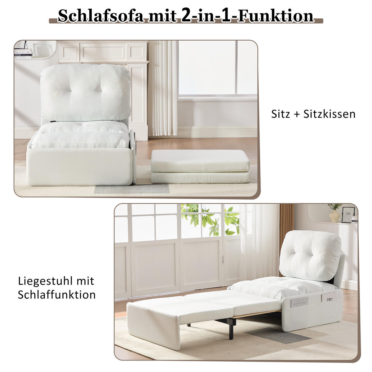 SCHLAFSOFA 92/81.5/90 cm Weiß mit Aufbewahrungstasche - Weiß, Textil (81.5/90/195cm) - Oxeza