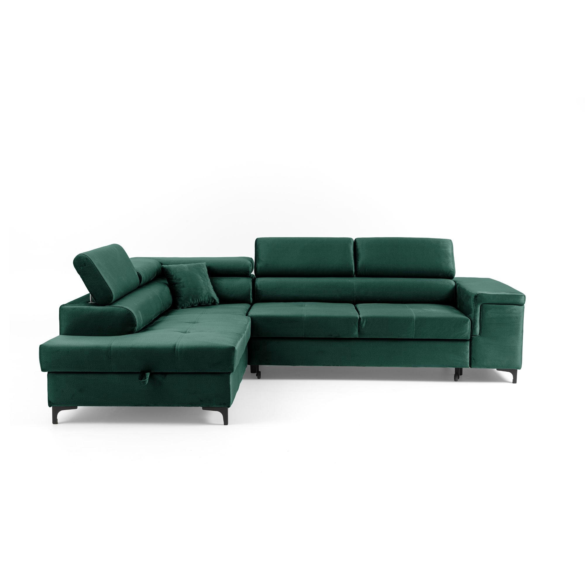 ECKSOFA WILLIAM L Links mit Schlaffunktion 127x195 Velours Grün - Silberfarben/Grün, Holz/Textil (275/203cm) - Muffo