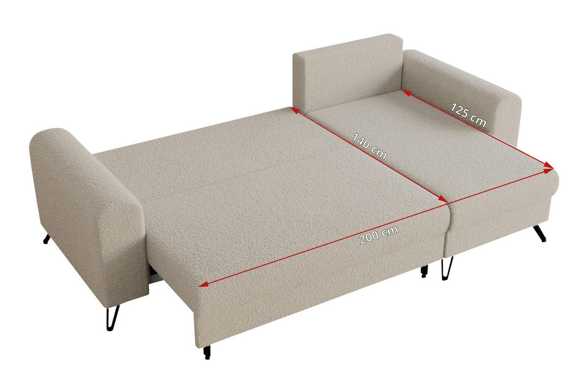 ECKSOFA Hugo Boucle Beige - Beige/Schwarz, Textil/Metall (242/140cm) - MKS