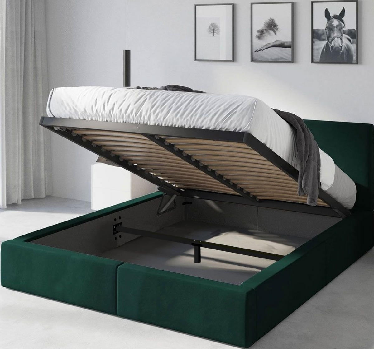POLSTERBETT Hilton mit Stauraum - Grün, Textil (160/200cm) - Interbeds