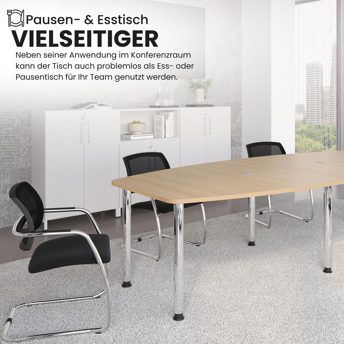 KONFERENZTISCH groß KT40 130/400/74 cm in Weiß/Chromfüße - Chromfarben/Weiß, Holzwerkstoff (130/400/74cm) - bümö
