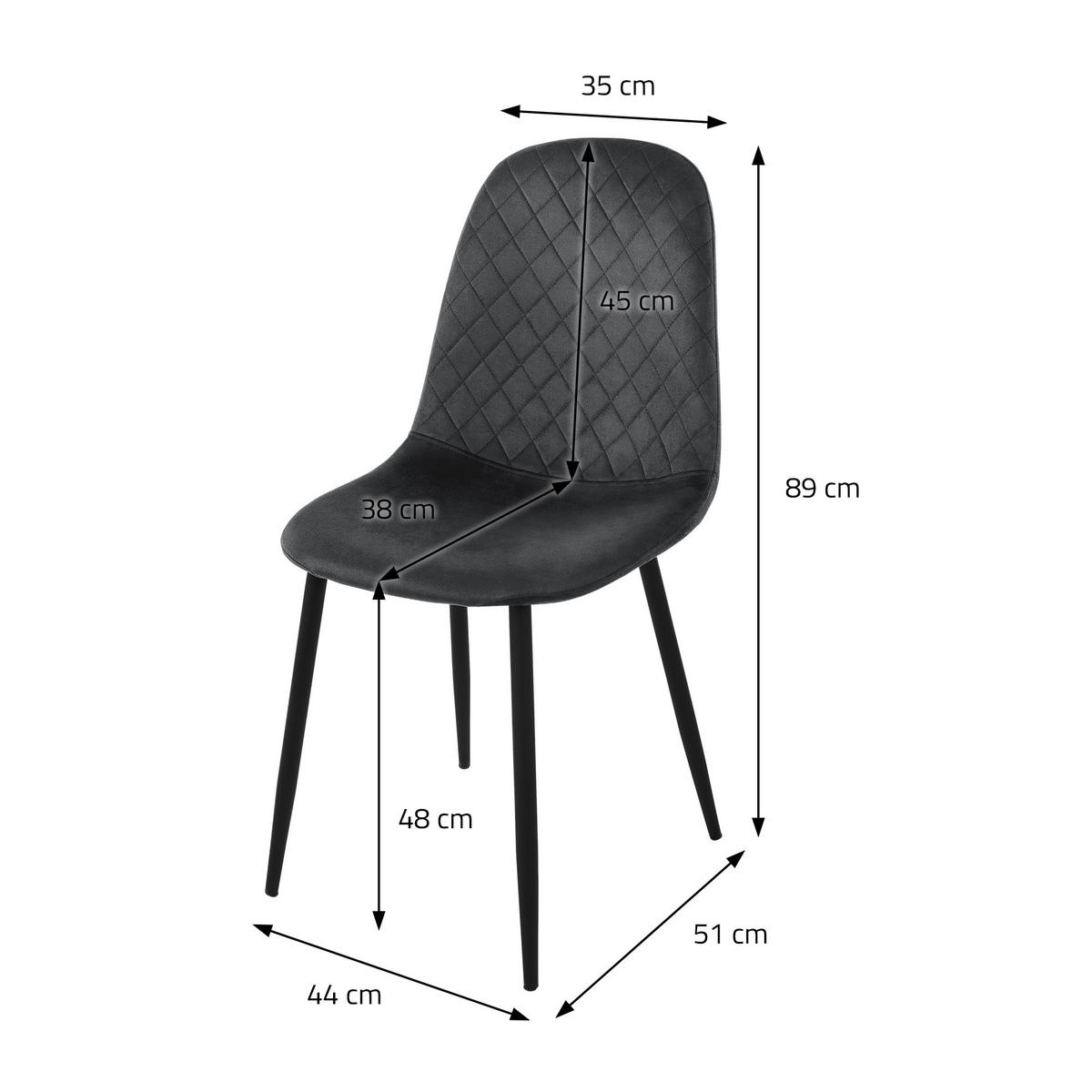 STUHL Samt Anthrazit 4er Set - Anthrazit, Metall (51/89/44cm) - ML-DESIGN