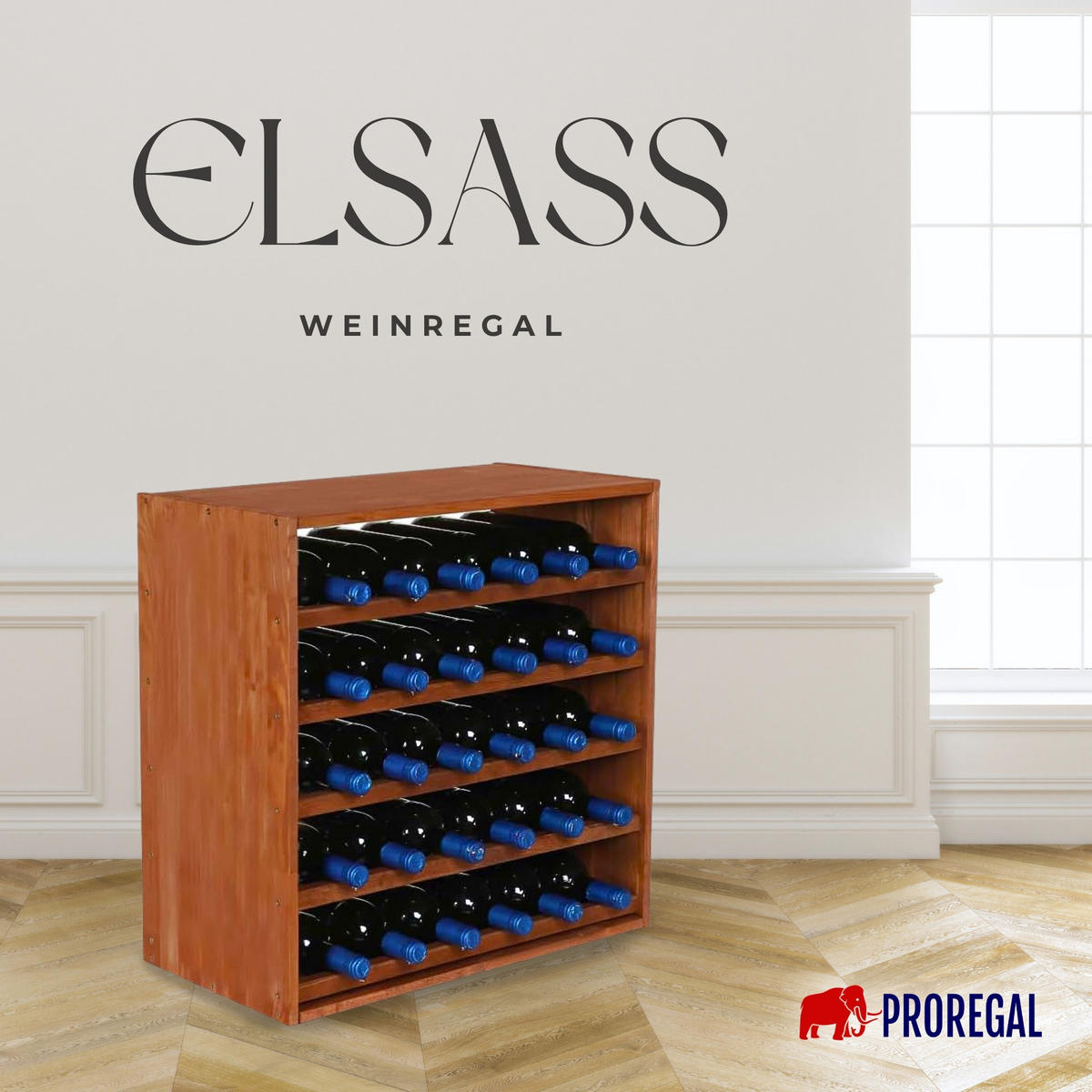 WEINREGAL MODULARES ELSASS 60x60x30cm Standard Modul für 30 Flaschen - Braun, Holz (60/60/30cm) - PROREGAL