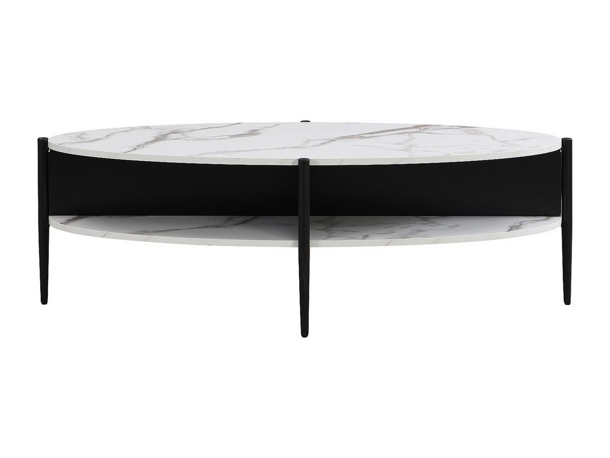 COUCHTISCH oval mit 4 Ablagefächern - MDF & Metall - Marmor-Optik Weiß & Schwarz - EVARO - Schwarz/Weiß, Holz (65/125/39cm) - Vente-Unique