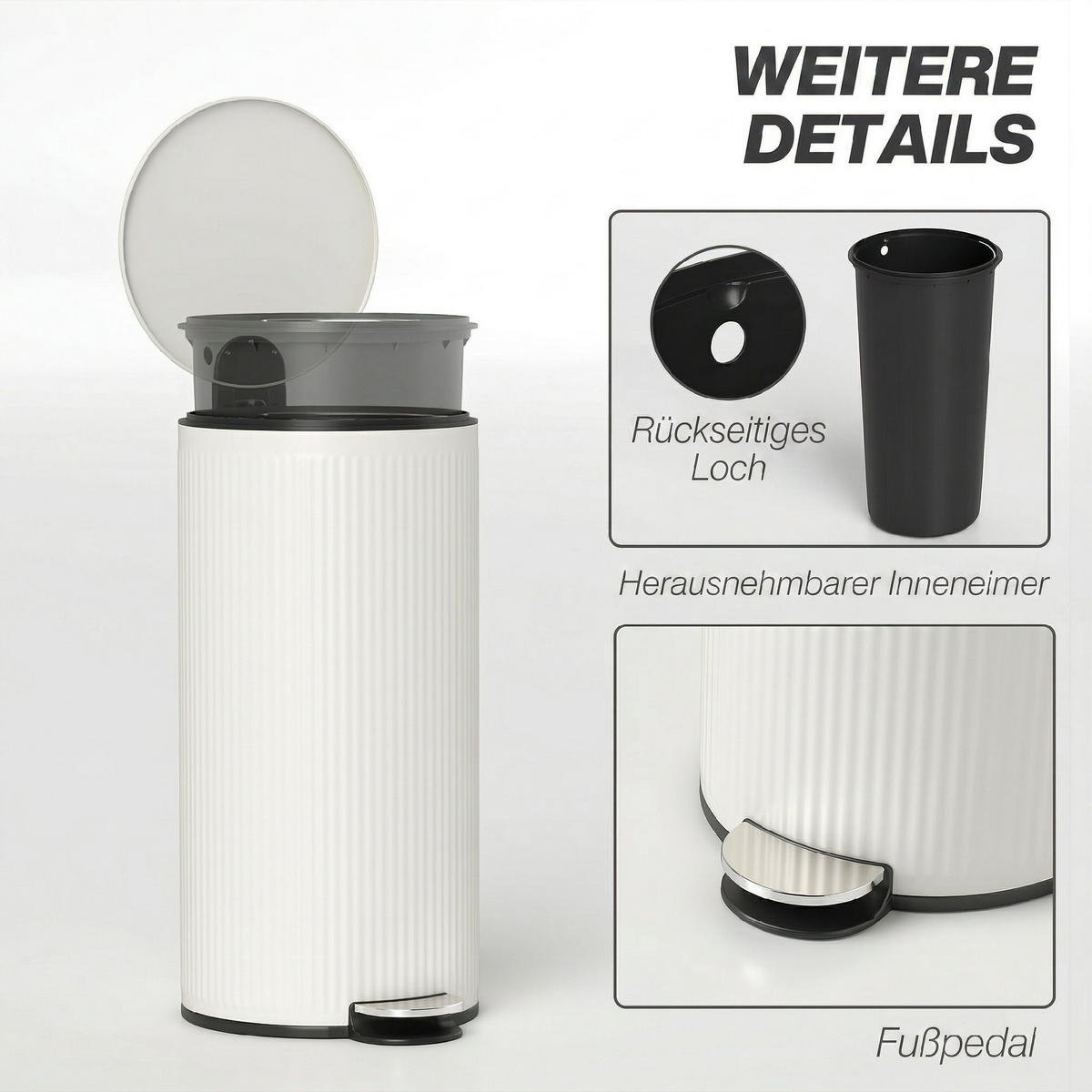 MÜLLEIMER DE-17688 30L mit Soft-Close-Pedal Creme - Creme, Metall (76.2/153.67/91.44cm) - ComfortXL