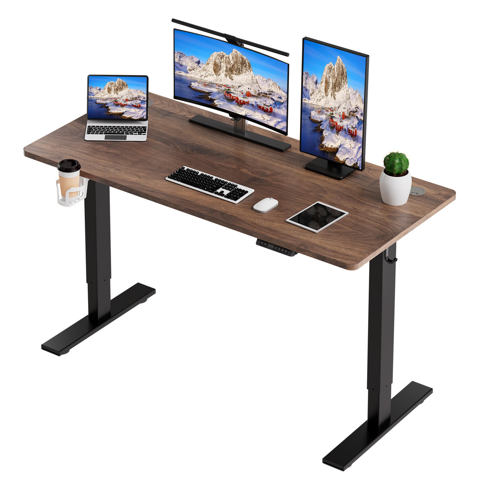 SCHREIBTISCH höhenverstellbar 60 x 120 cm, mit Memory- und Kollisionsschutzfunktion, Höhe 70 - 120 cm - Schwarz/Braun, Holz/Metall (120/60/69cm) - HOMAVO