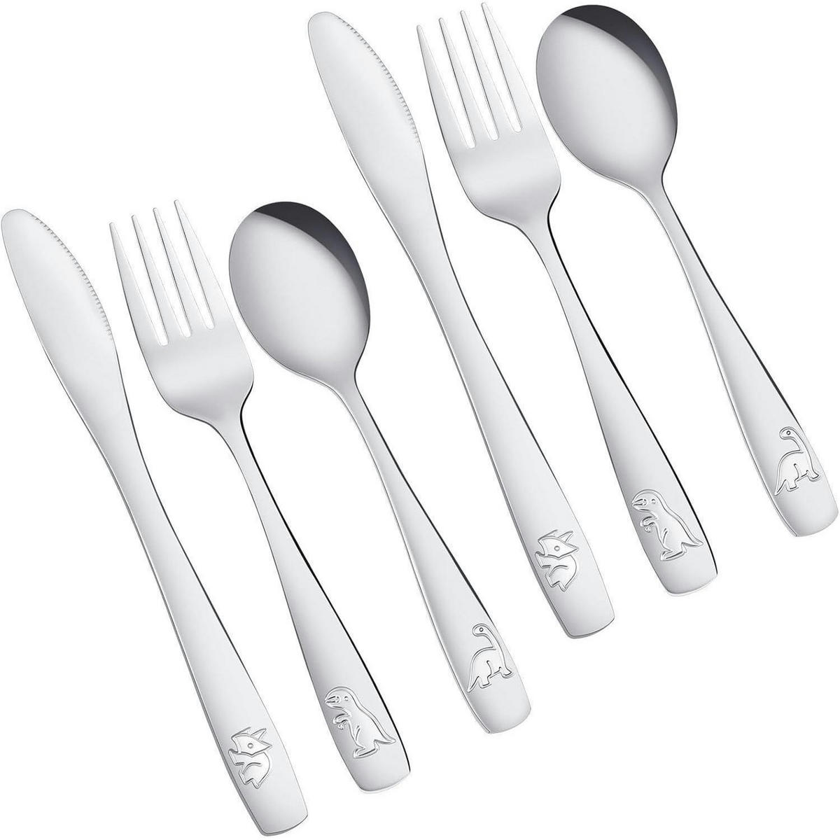 KINDERBESTECK 6-teiliges Set Edelstahl Dinosaurier-Motiv - Silberfarben, Metall