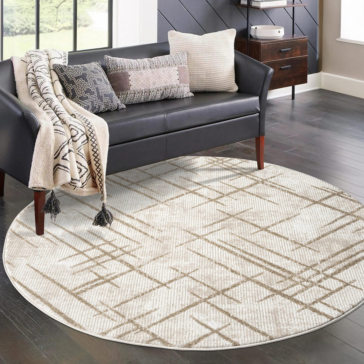 KURZFLOR-TEPPICH Antik 245 Creme 200 cm Rund - Creme, Textil (200/200cm) - carpet city