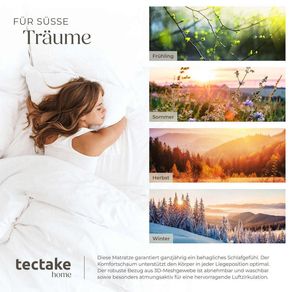 MATRATZE Sky, waschbarer Bezug aus atmungsaktivem 3D-Meshgewebe, weiß - Weiß, Textil - tectake