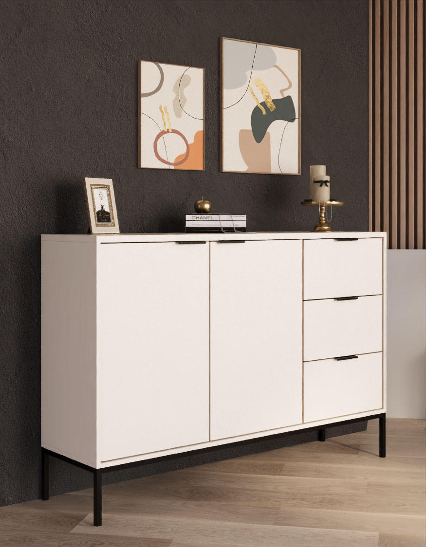 Thumbnail - Raumhirsch Furniture Kommode, Weiß, Schwarz, Holzwerkstoff, 3 Schubladen, 40x100x150 cm, Wohnzimmer, Kommoden & Sideboar...