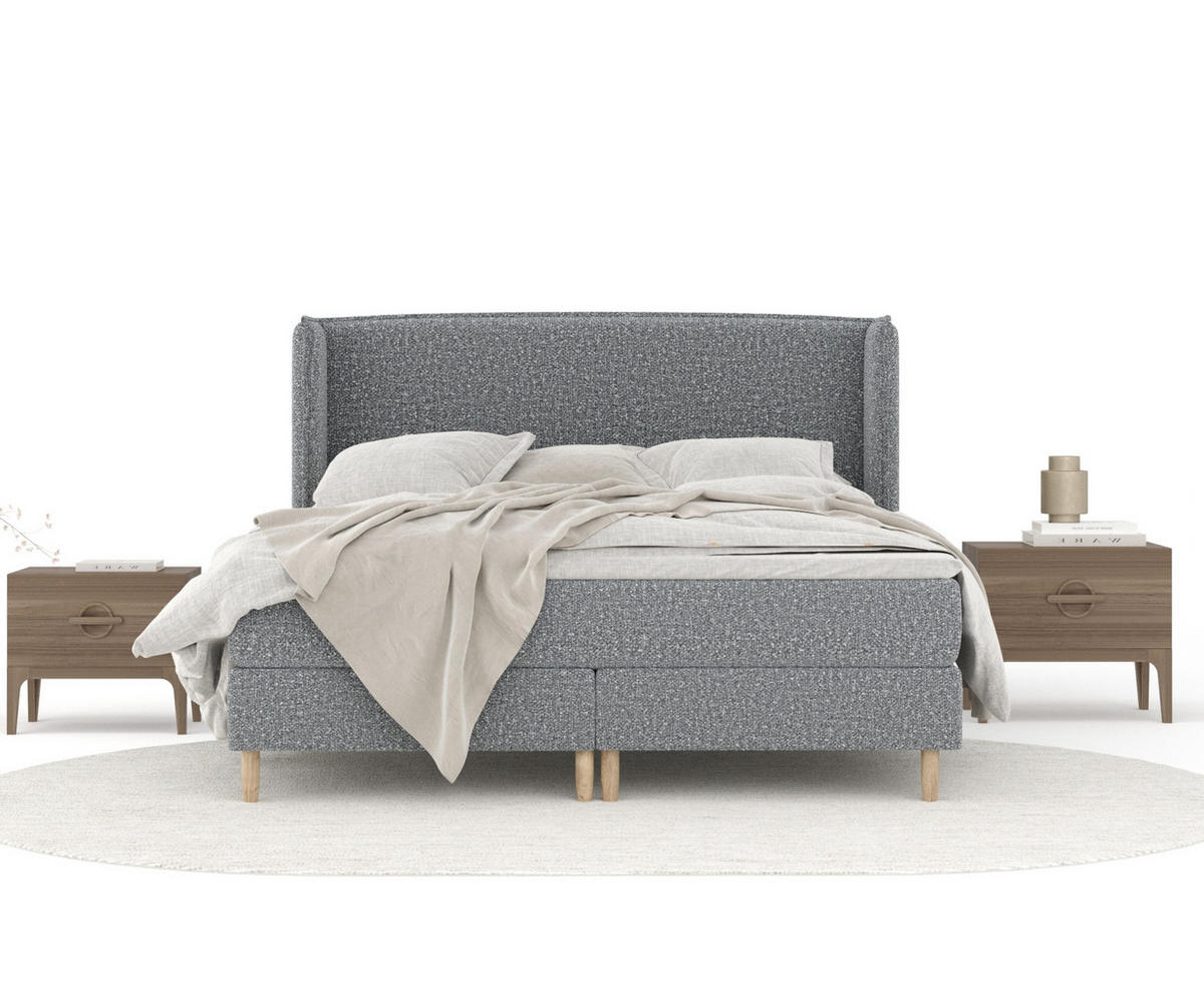 KONTINENTALBETT Ardis Beige Grau 160/200 cm mit Matratze und Topper - Naturfarben/Grau, Holz/Holzwerkstoff (160/200cm) - Maison de Reve