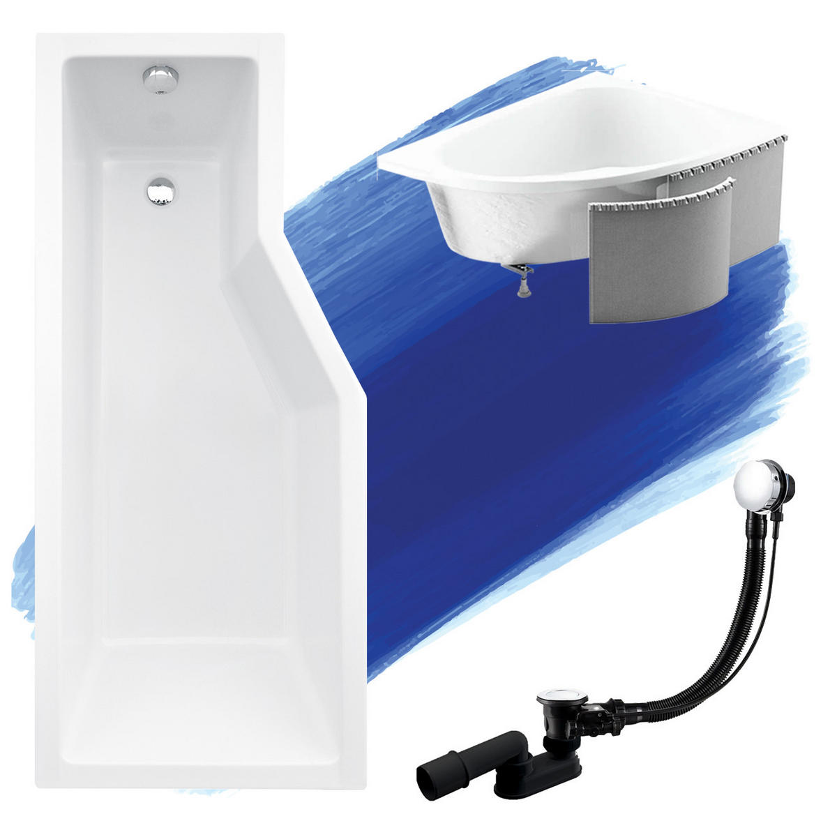 BADEWANNE Eckwanne INTEGRA 150/75 Links mit Styro Ablauf Füße - Weiß, Kunststoff (75/55.5/150cm) - bad land