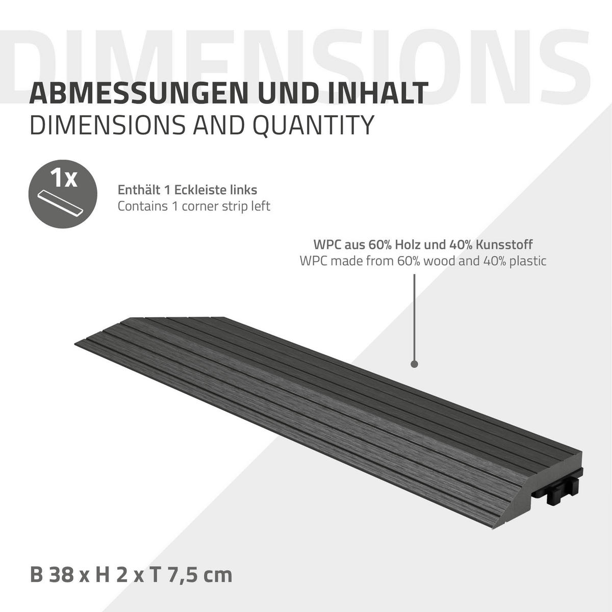 ABSCHLUSSLEISTE WPC Ecke links Anthrazit - Anthrazit, Holzwerkstoff (38/2/7.5cm) - ML-DESIGN