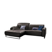 ECKSOFA MIT SITZTIEFENVERSTELLUNG YORK Grau Leder - Schwarz/Grau, Leder (284/180cm) - KAWOLA