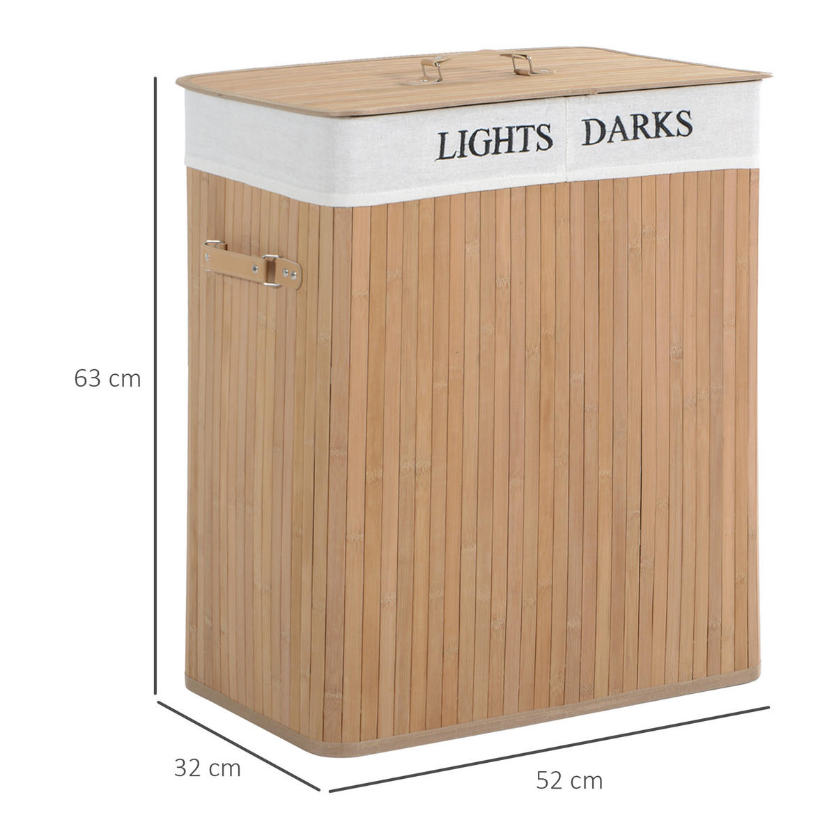 WÄSCHEKORB 100L Wäschebox mit Deckel, Segeltuchsack aus Bambus, Natur, 52x32x63cm, ideal für Wäschesammlung - Zwetschgeholzfarben, Holz (32/63/52cm) - Ej. Life