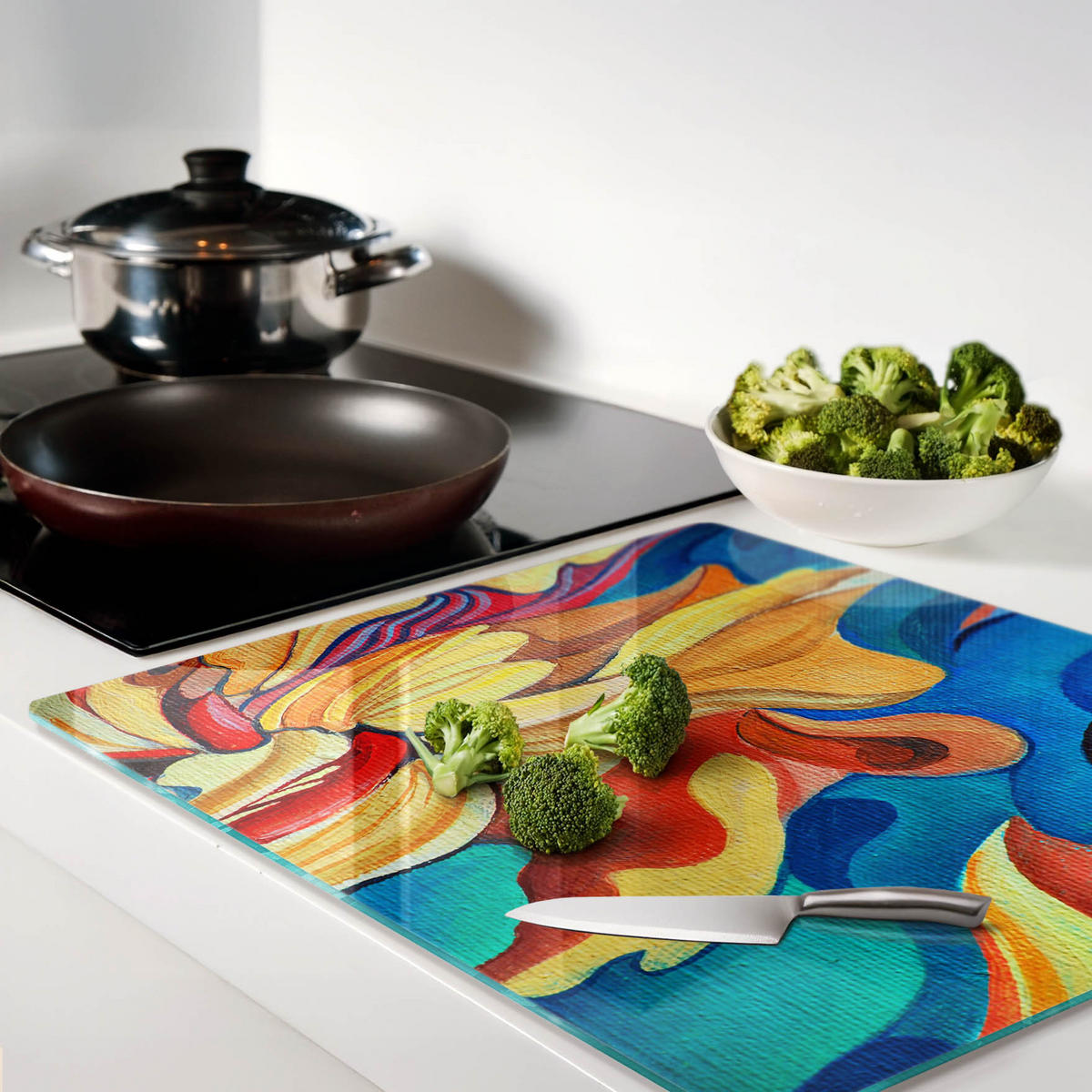 GLASPLATTE 60x52 cm Abstrakte Blume - Multicolor, Glas (60/0.4/52cm) - TULUP