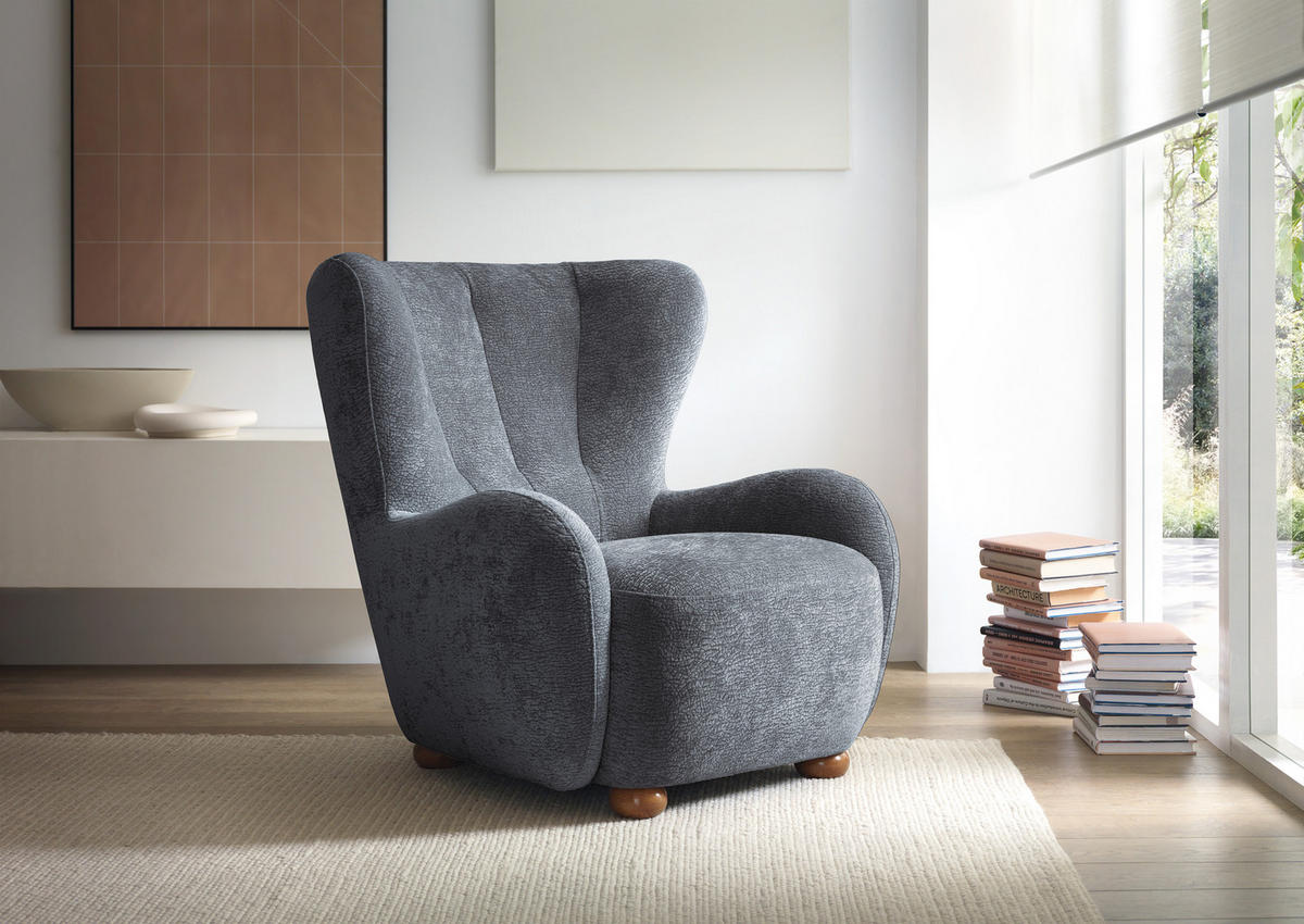 SESSEL MIST, Polstersessel Klassisch Loungesessel, Chenille-Stoff Grau - Grau, Holz/Holzwerkstoff (88/91/100cm) - MASSENO