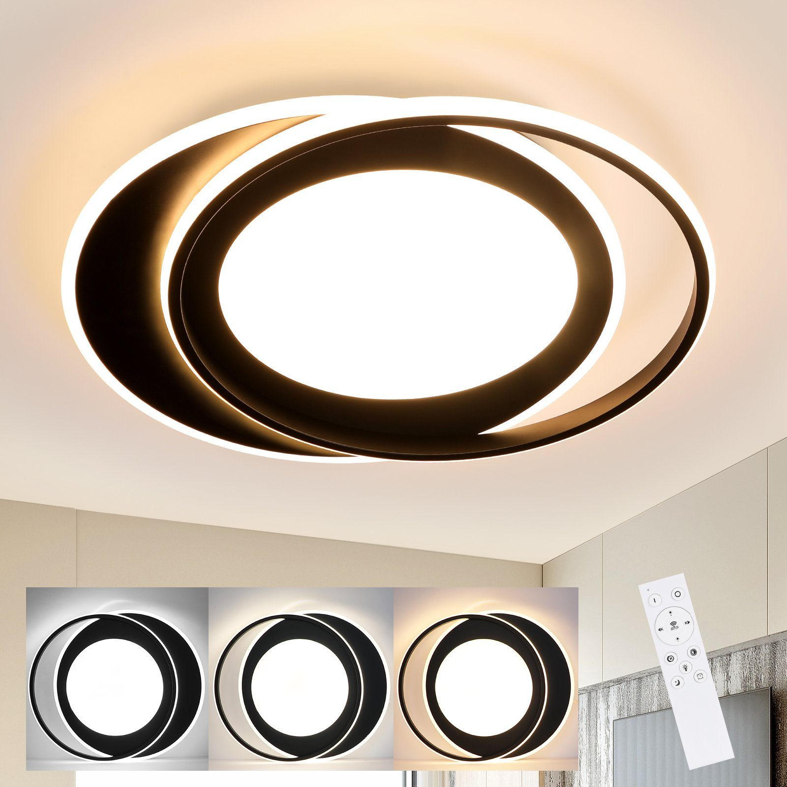 LED-DECKENLEUCHTE Sonnensystem 48.5/47.5/7 cm - Schwarz, Kunststoff (48.5/47.5/7cm) - Nettlife