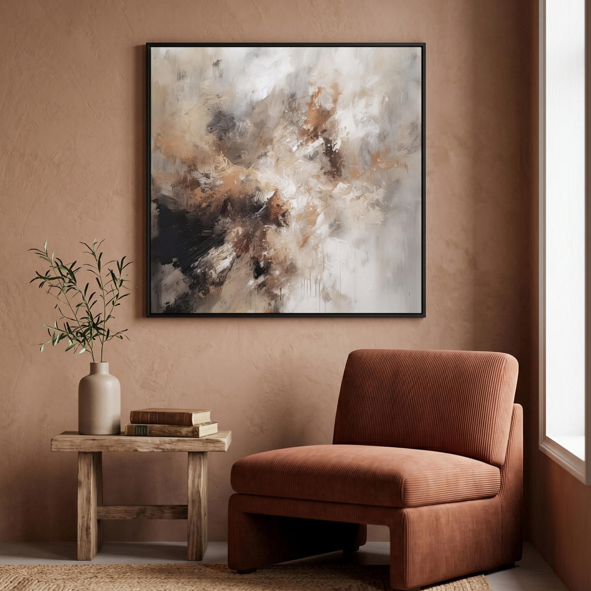 LEINWAND Bilder mit Rahmen - Farbe - Abstrakt - Beige - Kunst - 90x90 - Greige, Textil (90/90cm) - MuchoWow