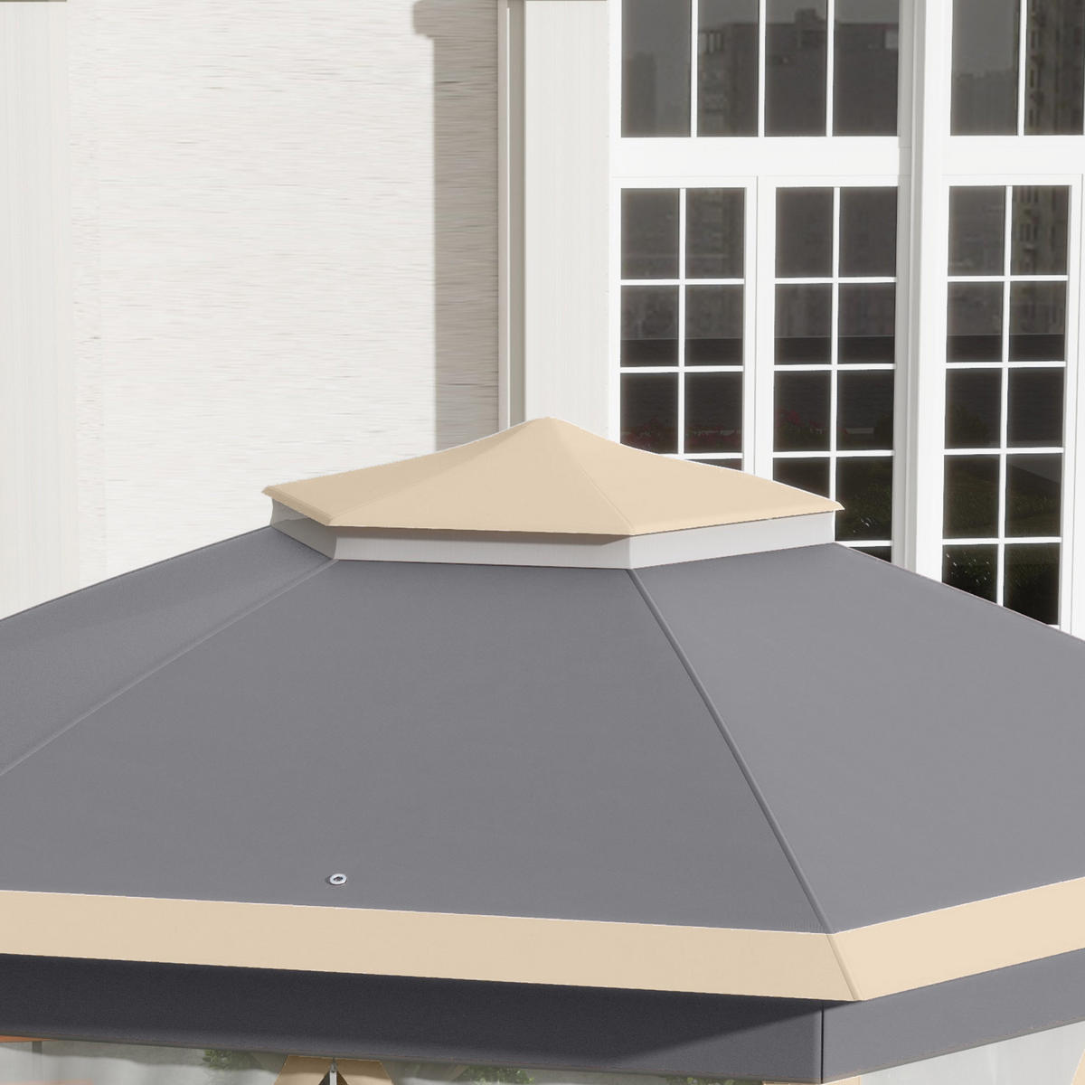 POP-UP FALTPAVILLON 4x4 m sechseckig Beige und Khaki - Beige, Metall (405/285/405cm) - ComfortXL