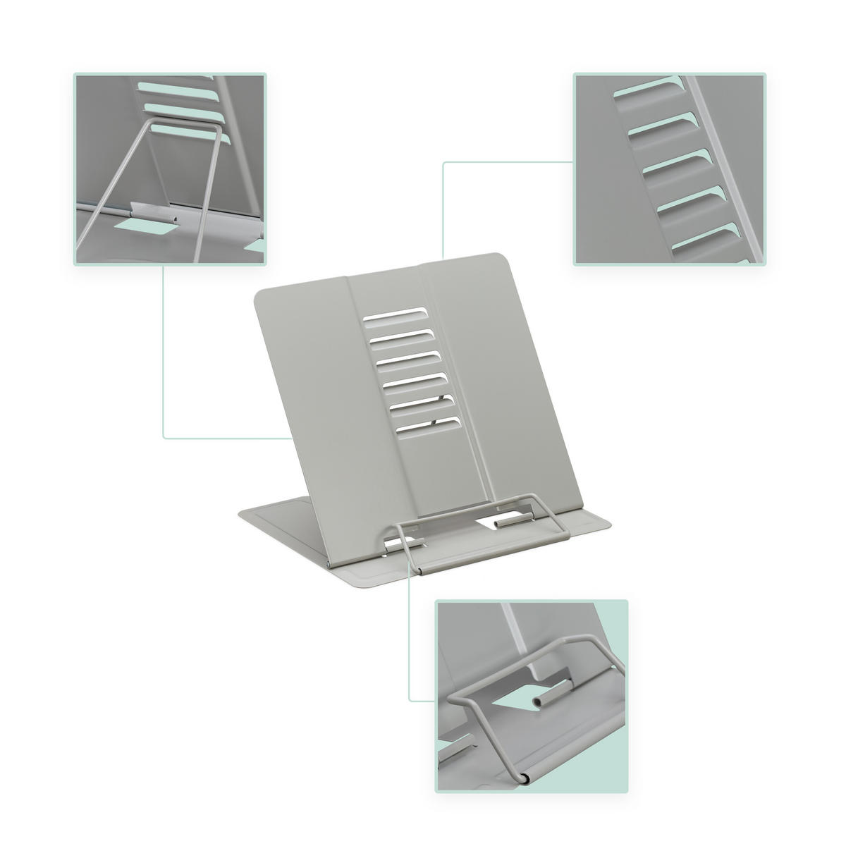 2xBUCHSTÄNDER - Grau, Metall (21/18/16.5cm) - Relaxdays