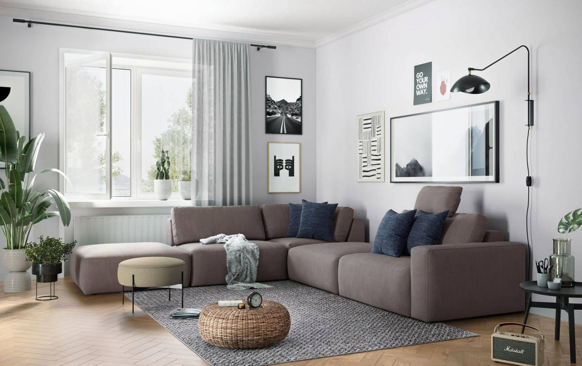 ECKSOFA hochwertige und außergewöhnliche Handwerkskunst - Taupe/Beige, Holz/Kunststoff (345/373cm) - Cotta