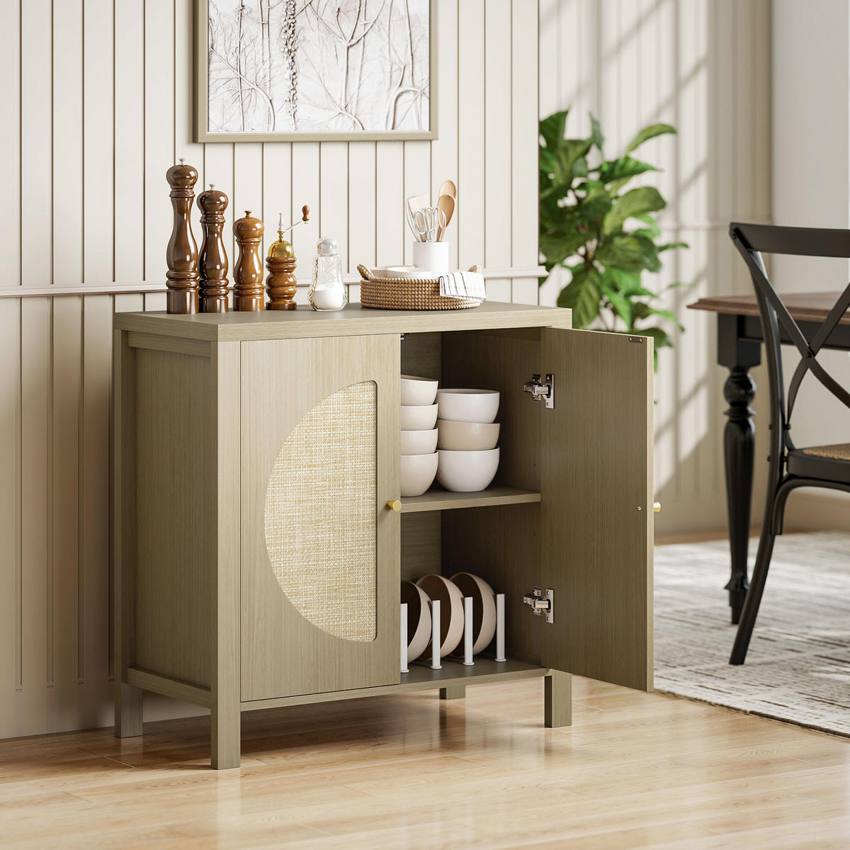 SIDEBOARD Naturfarben, Rattan-Optik, 75/38/77 cm - Naturfarben, Holz (75/77/38cm) - PANGIVO