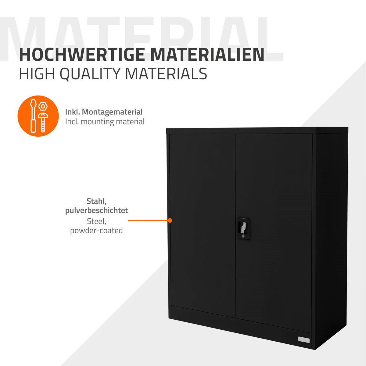AKTENSCHRANK 90x40x109 cm Schwarz aus Stahl - Schwarz, Metall (40/109/90cm) - ML-DESIGN