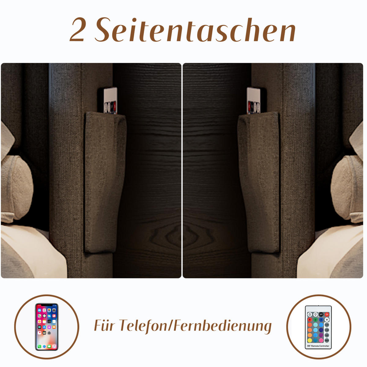 TAPECIRANI krevet 180/200 cm s LED osvjetljenjem, USB-C priključkom i hidrauličnim spremištem, Siva - siva, tekstil (180/200cm) - Redom