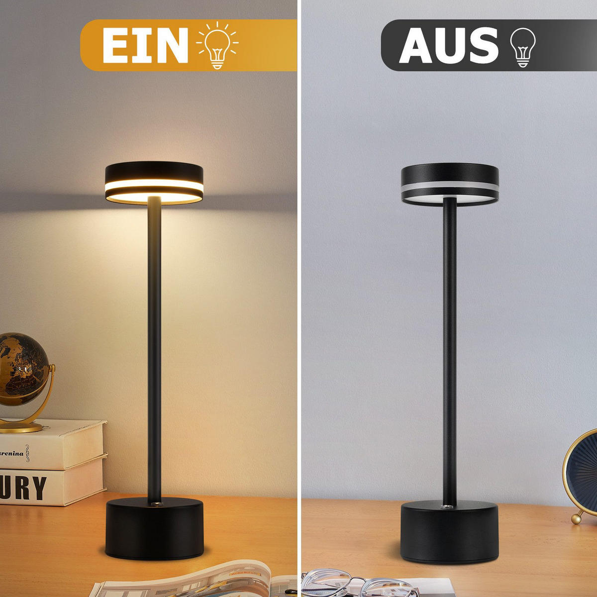LED stolní lampa Aberich 8/8/31,5 cm (sada 2 ks) - černá, kov (8/8/31.5cm) - Nettlife