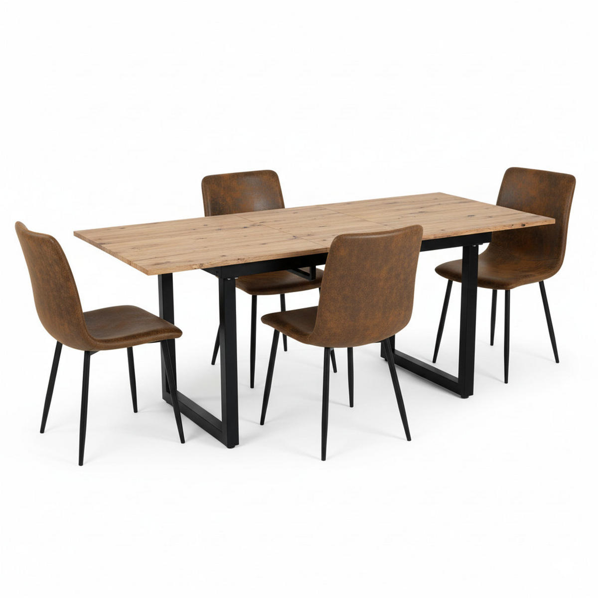 TISCHGRUPPE 5-teilig Ausziehtisch 140–180 cm U-Gestell & 4 Polsterstühle Vintage-Braun - Schwarz/Eiche San Remo, Holzwerkstoff/Textil (180/75/80cm) - Urban Meuble