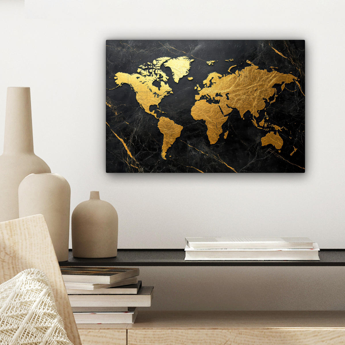 LEINWANDBILD Weltkarte - Gold - Marmor Deko Schlafzimmer 30x20 cm - Goldfarben, Textil (30/20cm) - MuchoWow