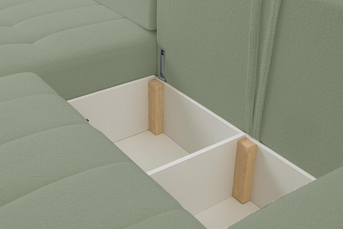 ECKSOFA Masina Hellgrün, Schlafsofa aus Veloursstoff - Hellgrün, Holzwerkstoff (245/143cm) - Bettso