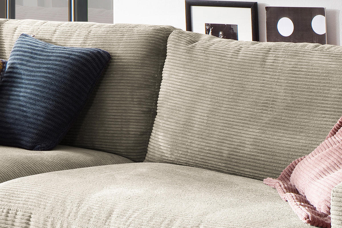 SOFA 3-SITZER MADELINE Grau Cord - Greige/Schwarz, Textil (290/85/127cm) - KAWOLA