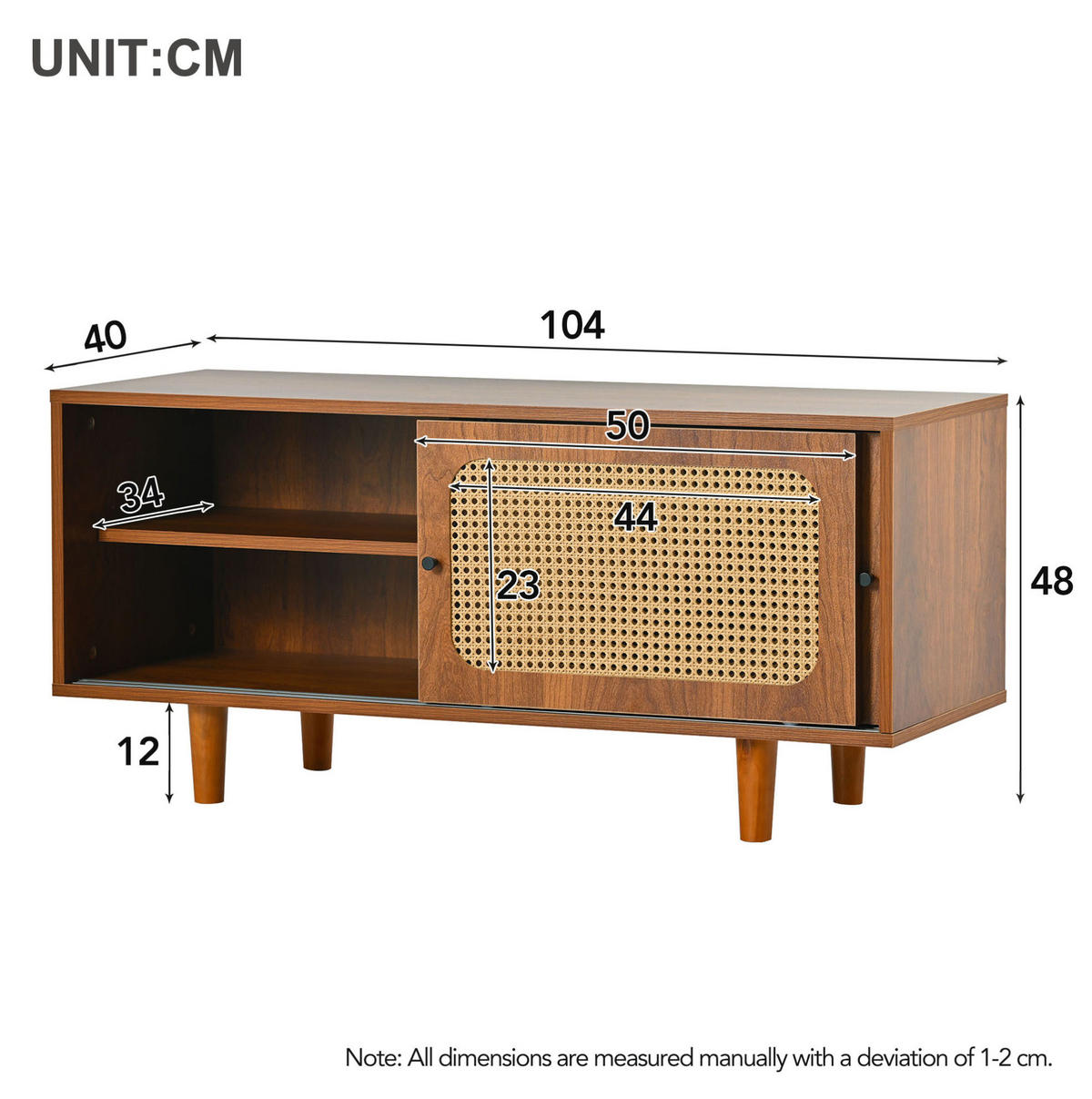 SCHUHSCHRANK-SET 2-teilig (Rattan-Kommode und Schuhschrank), 104/40/48 cm (Standardmaß), Rattan/Spanplatte, Walnuss - Walnussfarben, Holzwerkstoff (40/48/104cm) - Redom