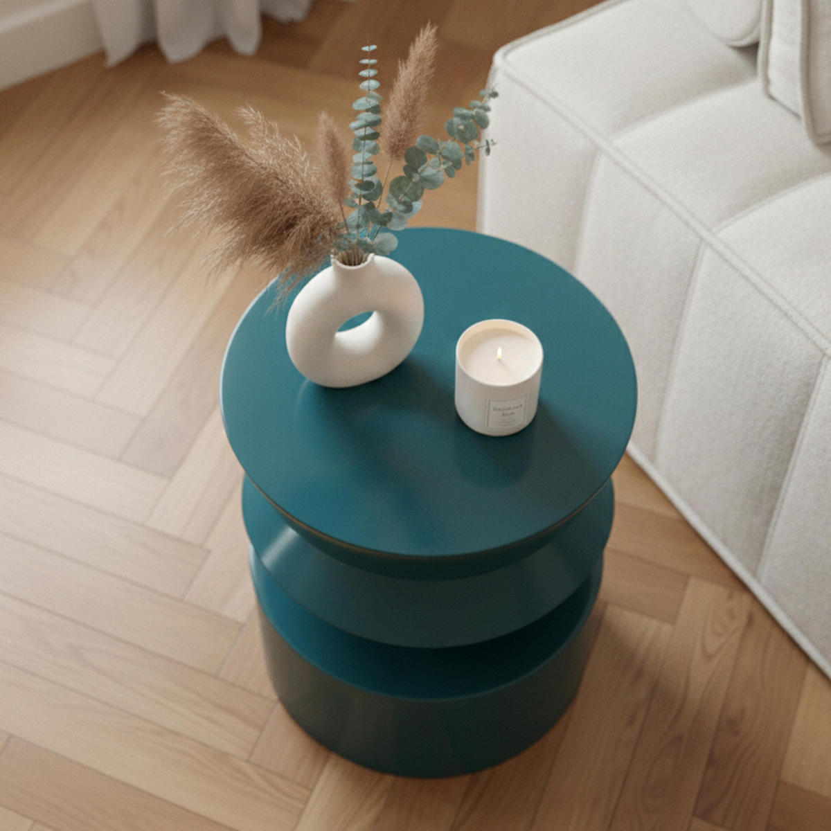 COUCHTISCH, Blau - Blau, Naturmaterialien (40/40/50cm) - Oviala