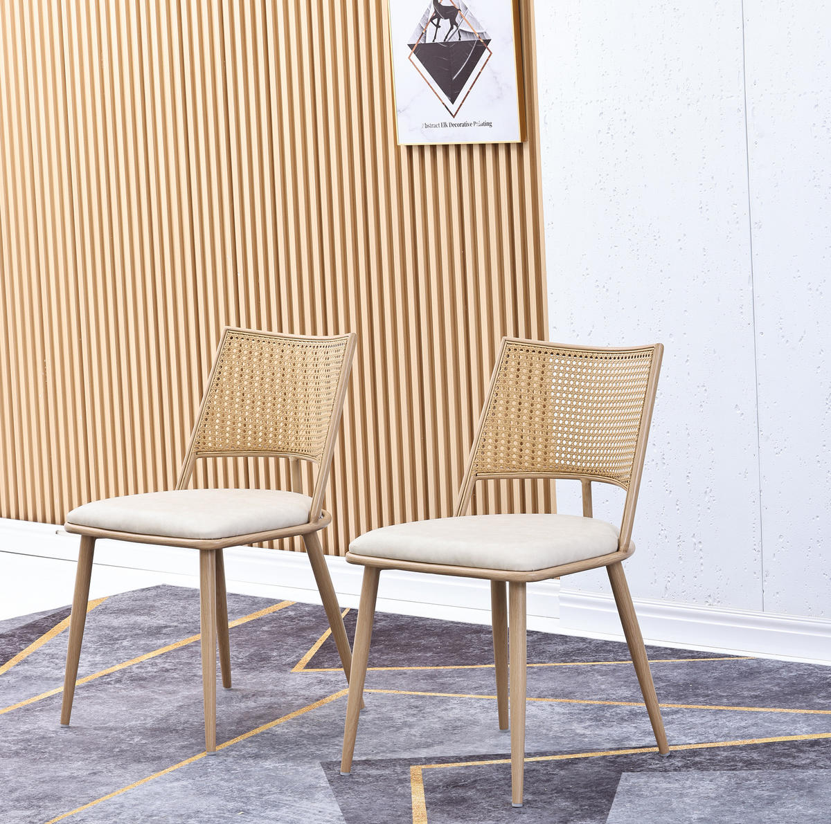 ESSZIMMERSTUHL 2er-Set mit PU-Sitz Rattan Beige - Beige, Holz (46/90/48cm) - Meubliv