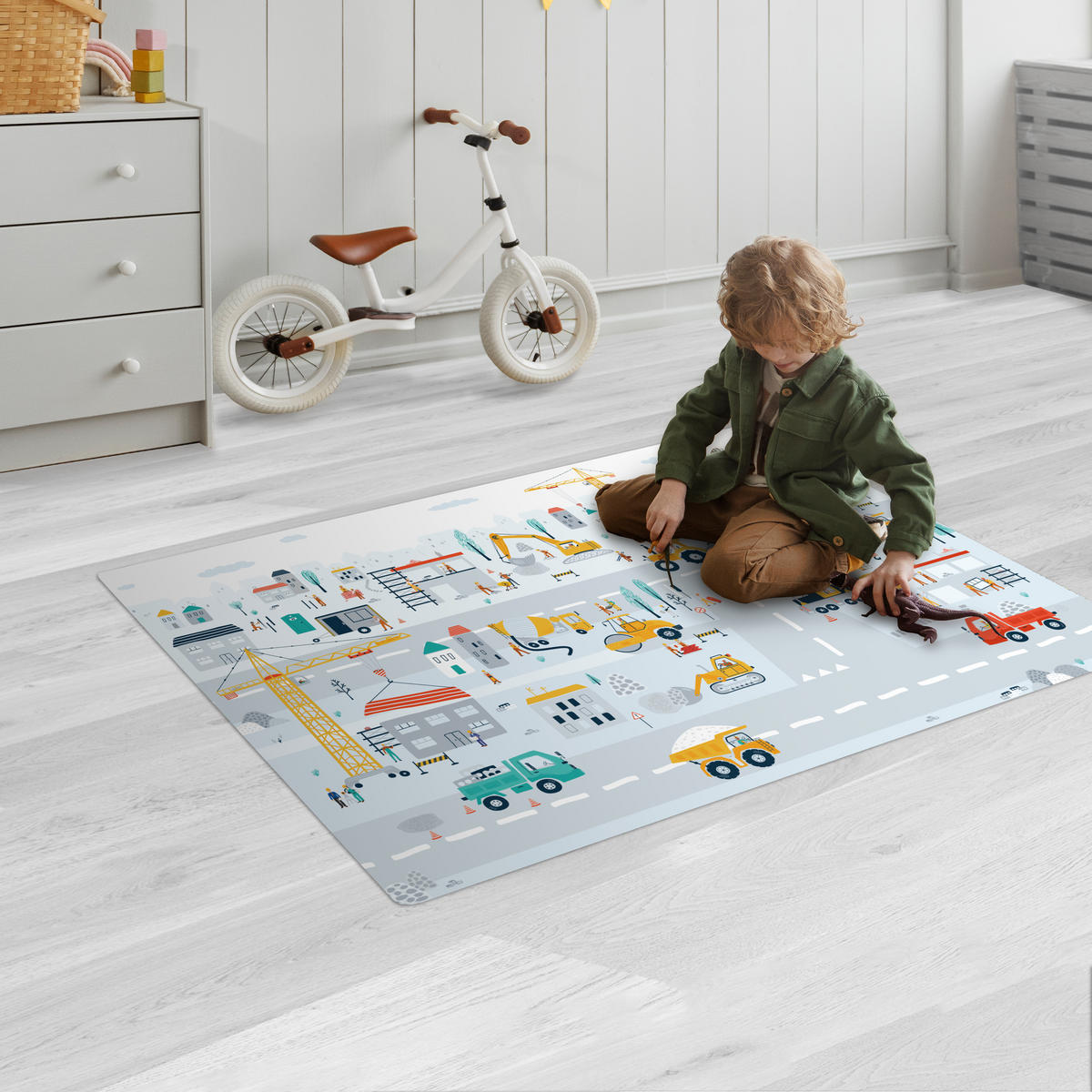 KINDERTEPPICH Baustelle - Traktor - Bagger - Auto - Design 105x70 cm - Multicolor, Kunststoff (105/70cm) - MuchoWow