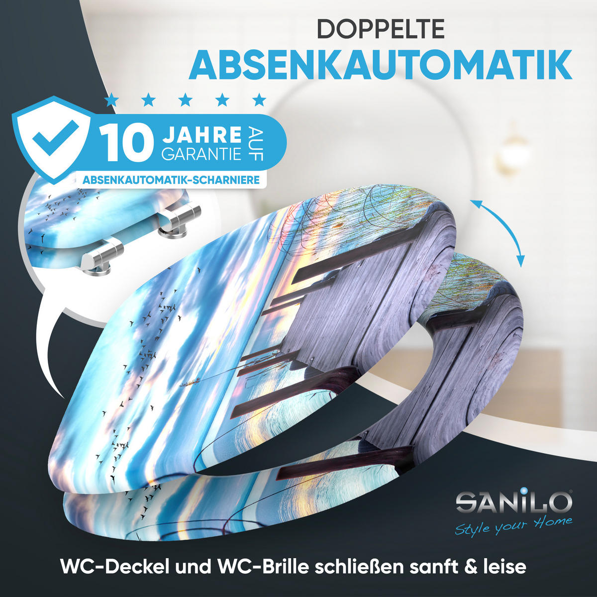WC-SITZ mit Absenkautomatik Sunset - Blau, Holzwerkstoff (38/6/47cm) - Sanilo