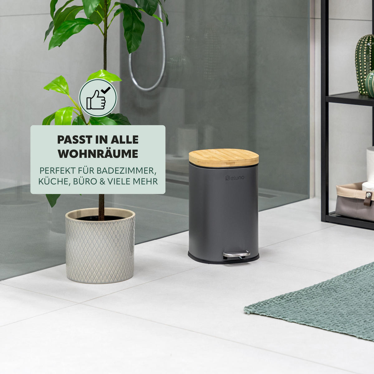 KOSMETIKEIMER FRAMURA, Metall mit Bambus, grau - Grau, Metall (18.5/27.5/23cm) - eluno