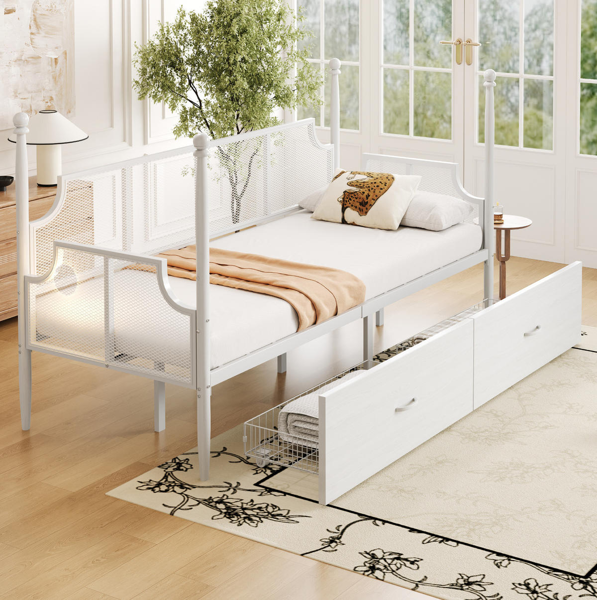 METALLBETT 90/200 cm als Sofabett mit 2 Schubladen im Vintage-Stil, Metall, Weiß - Weiß, Metall (90/200cm) - Redom