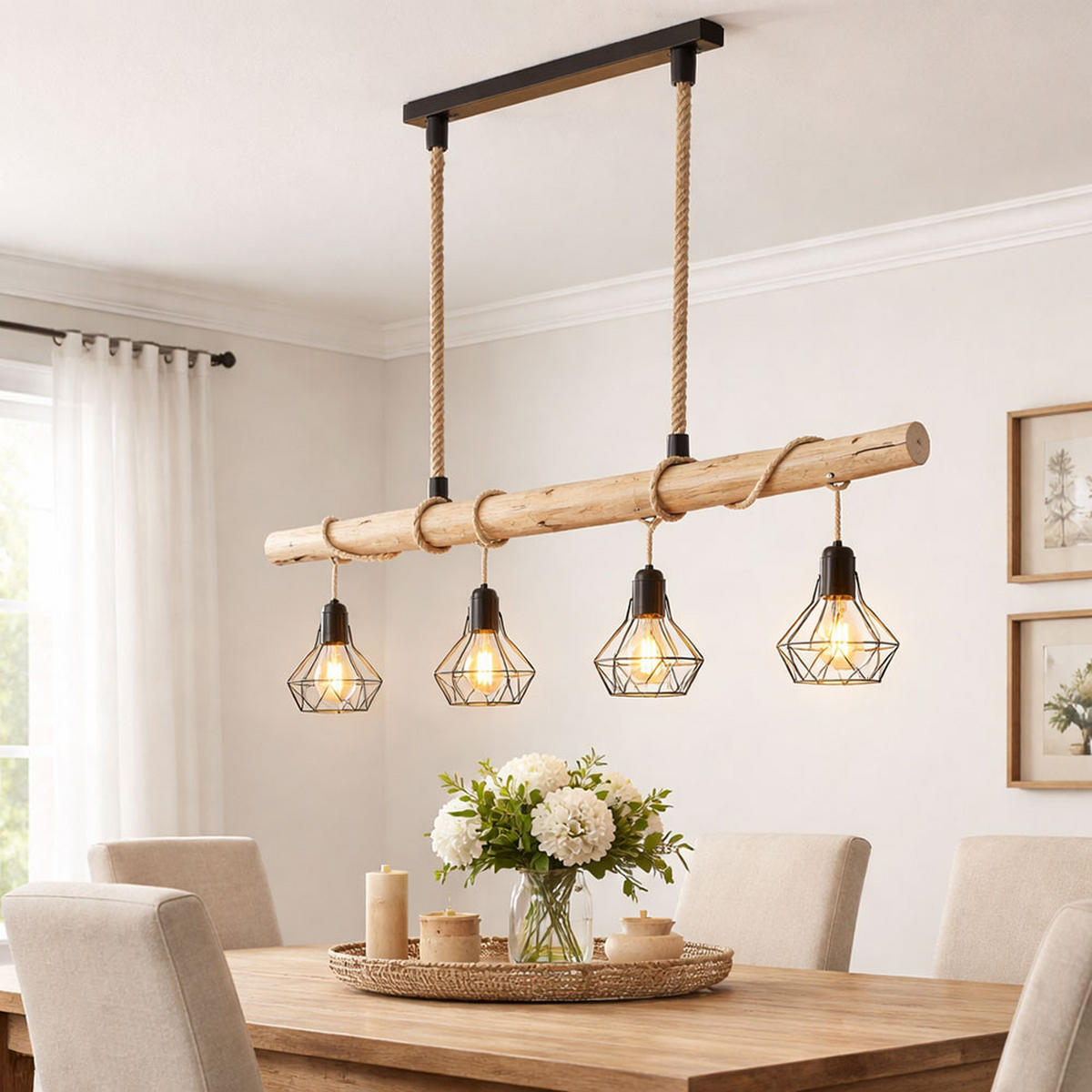 HÄNGELEUCHTE Metall Braun Holzoptik - Braun, Holz (100/15/120cm) - Globo Lighting