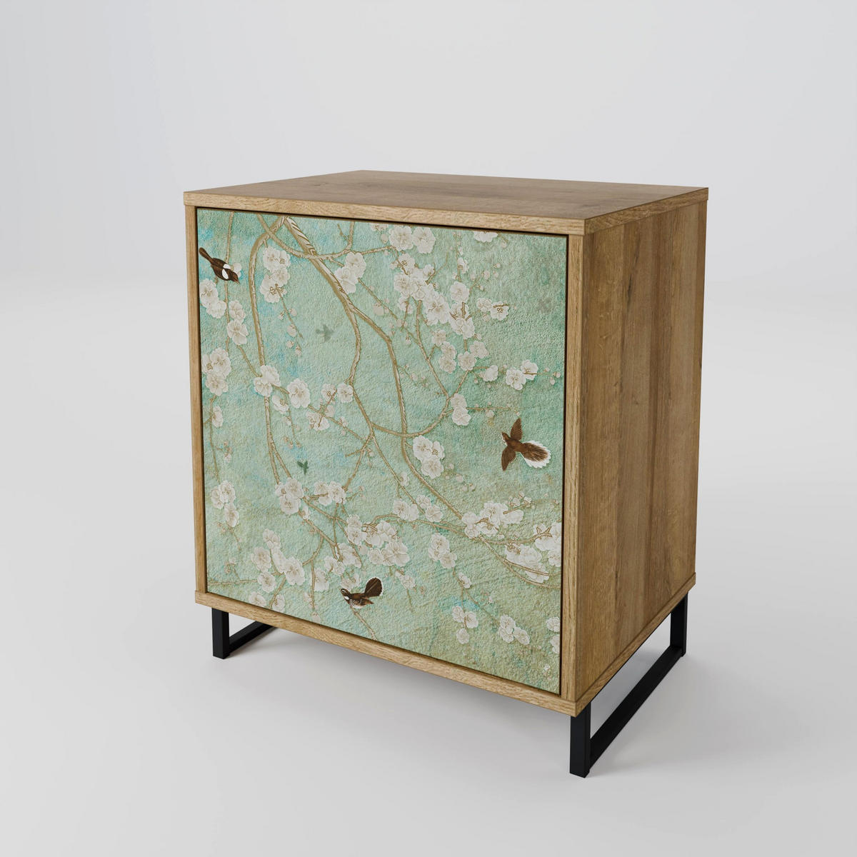 SIDEBOARD BLOOMING CHARM, Eichefarben, 57,5x42x70,5 cm, Schwarze Metall-Sternfüße - Eichefarben/Multicolor, Holzwerkstoff/Metall (57.5/70.5/42cm) - SpaceRebels