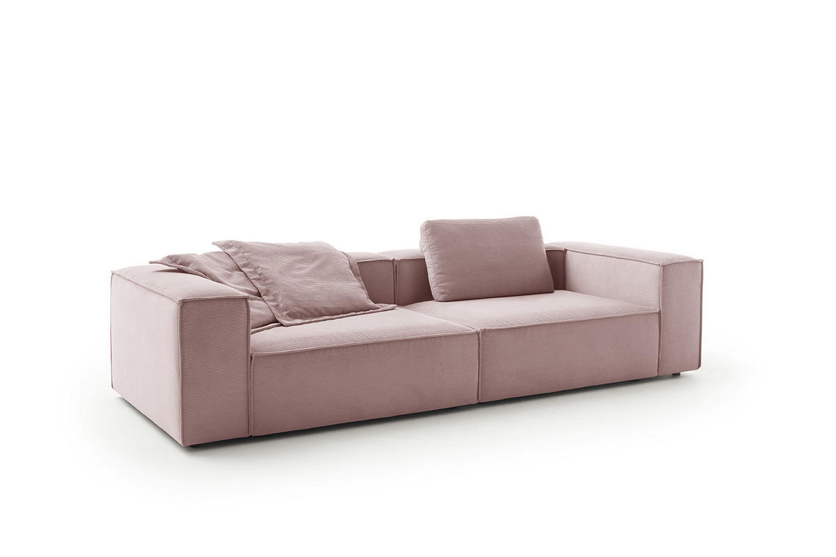 SOFA CARMO Pink Cord - Pink/Schwarz, Kunststoff/Textil (306/68/118cm) - KAWOLA