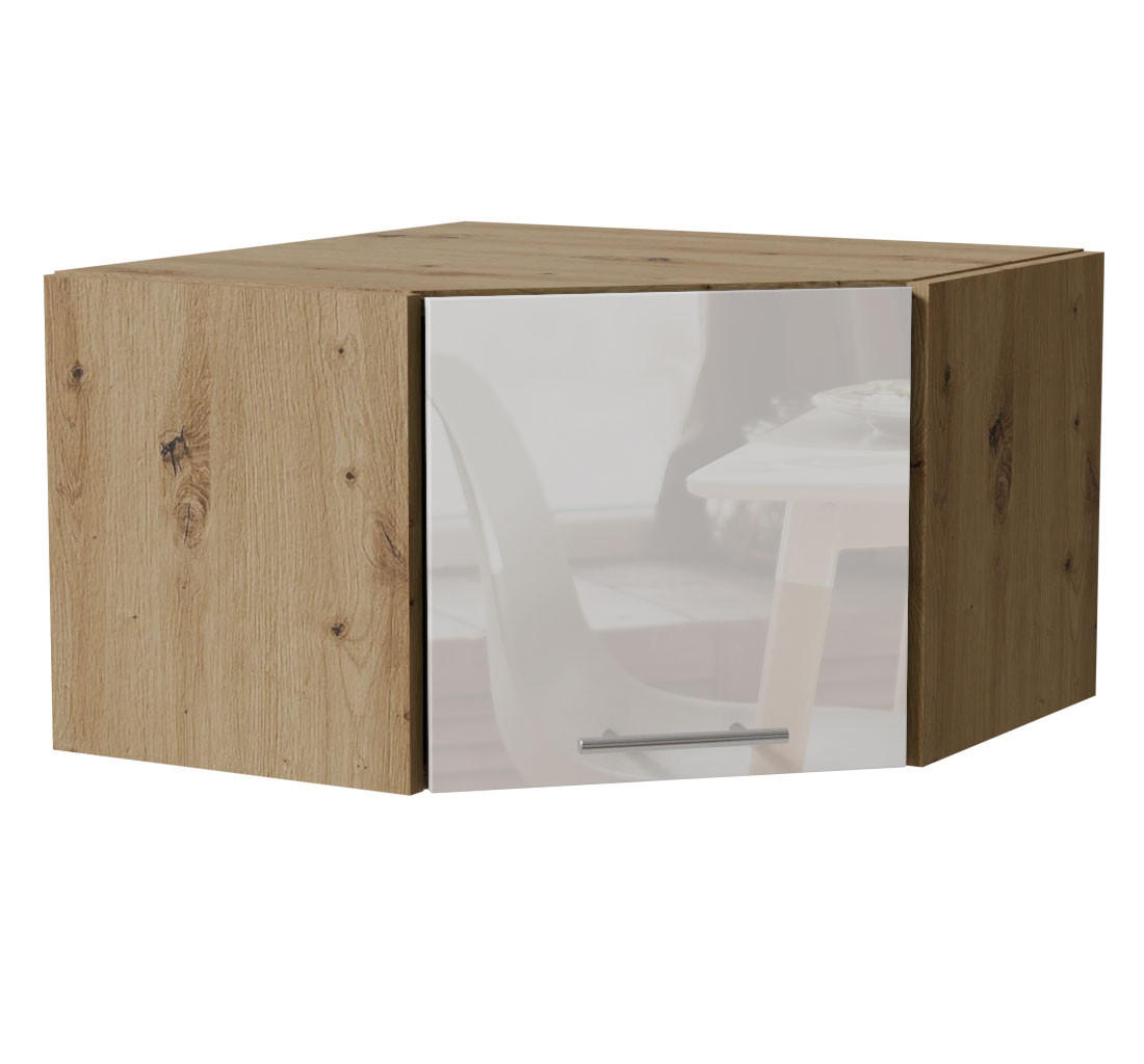 Feldmann-Wohnen Eckhängeschrank Weiß Hochglanz, Eiche Artisan 60x36x60 cm