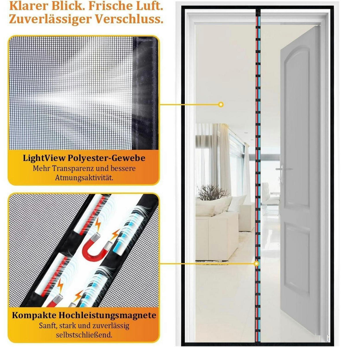 FLIEGENGITTER Tür mit lichtdurchlässigem LV-Gewebe, schwarz - Schwarz, Textil (100/220/1cm)