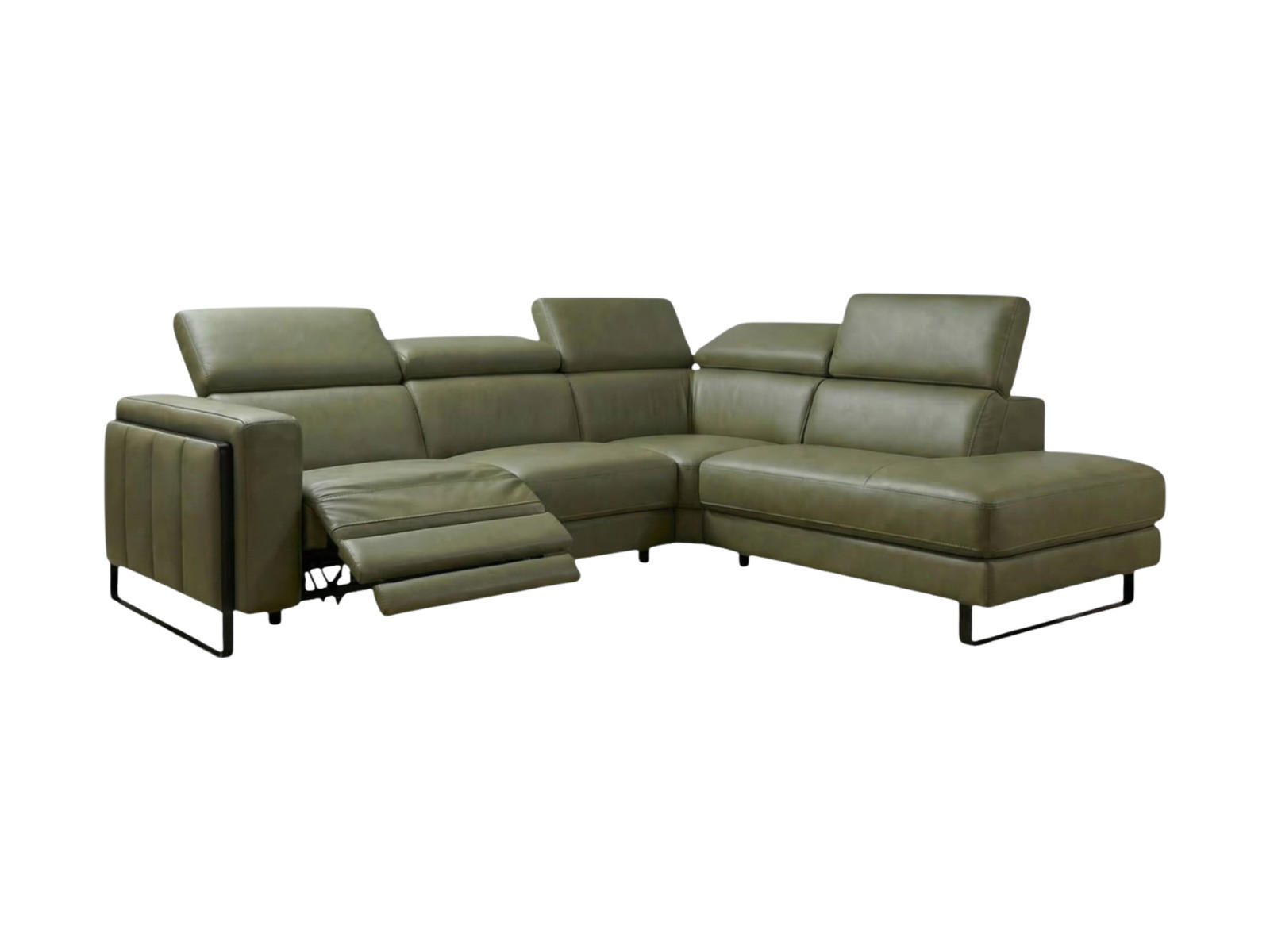 ECKSOFA Marchesi Echtleder mit 1 x Relaxfunktion Olivgrün - Olivgrün, Leder/Metall (257/80/220cm)