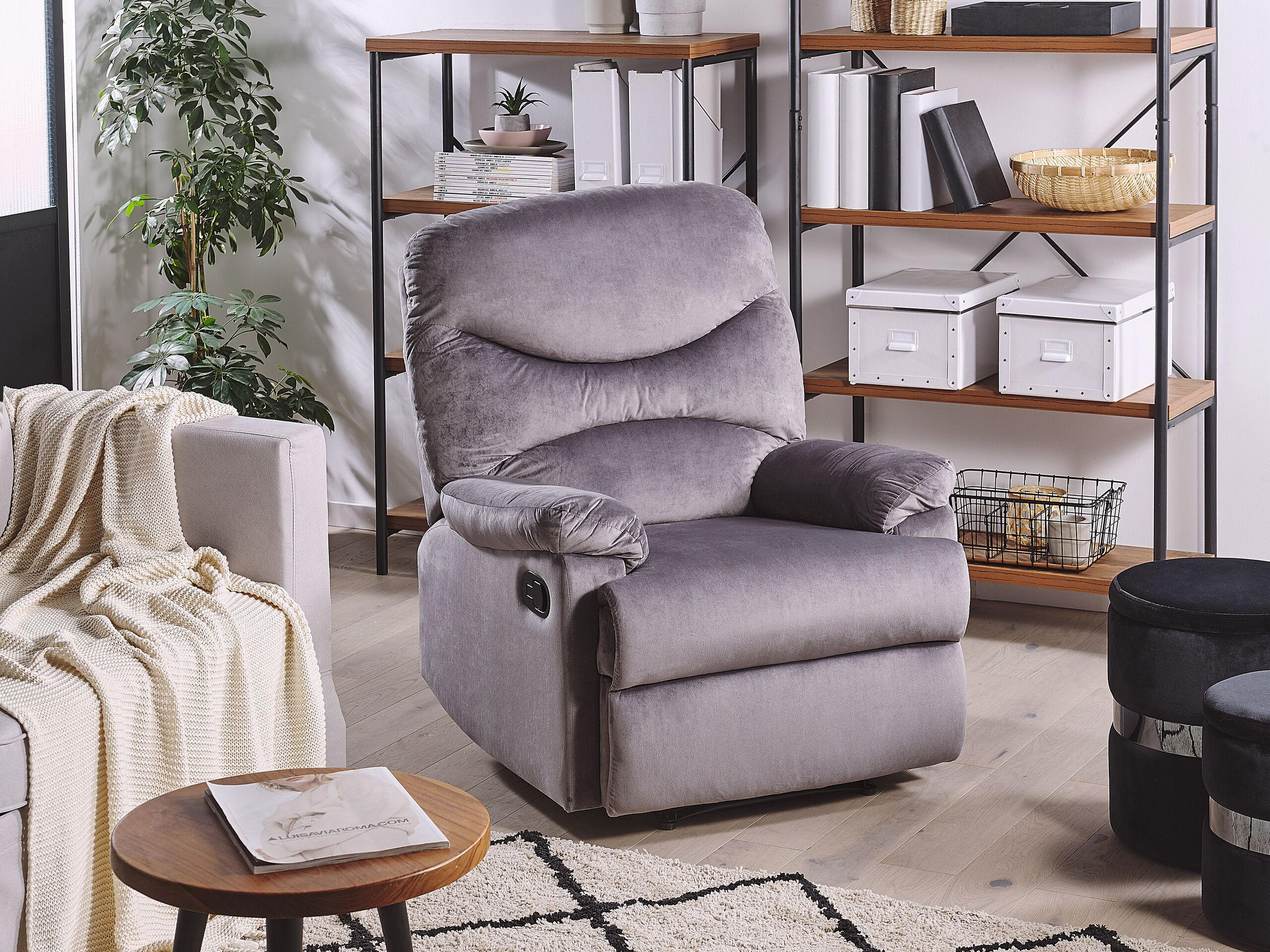 SESSEL Samtstoff grau verstellbar mit Fußstütze Eslov - Schwarz/Grau, Textil (85/103/90cm) - Beliani
